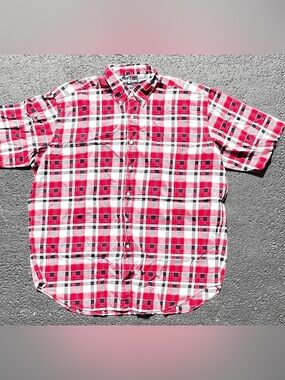 Ralph Lauren Blake Red White Plaid Button-Down Short Sleeve Shirt Size XL